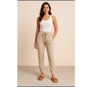 Almost Famous Tan Straight Leg Elastic/Drawstring Jogger  Pockets Pants S